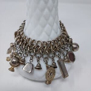 Vintage Kent Bracelet 26 Charms Musical Theme Triple Link Chain Signed